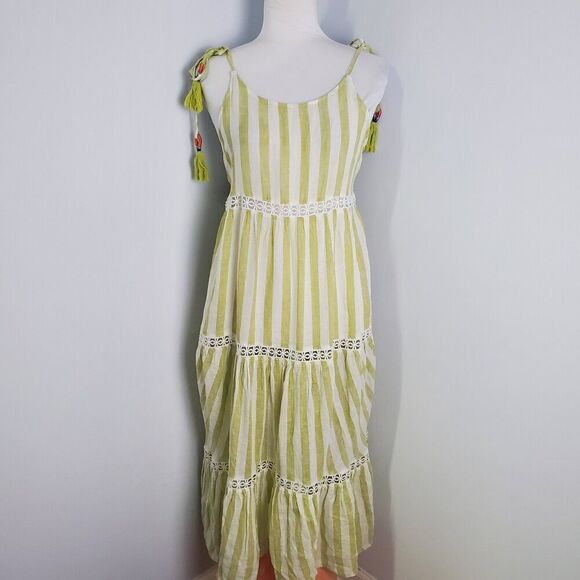 Cynthia Rowley Striped Linen Blend Maxi Dress, Size Medium - Picture 2 of 8